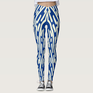 Leggings Mono clásico blanco y azul "Ratti_Creative_Arts"