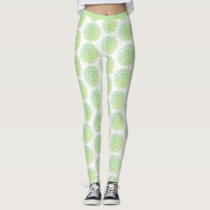 Leggings Mono Patrón de Mandala Dorado Verde Lindo Elegante