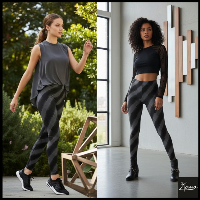 Leggings Monochrome Black Gray Diagonal Glitch Stripe (Subido por el creador)