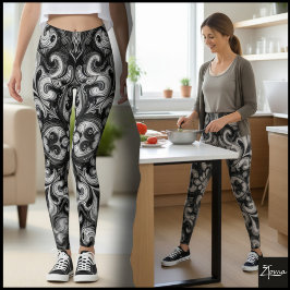 Leggings Monochrome Black White Ornamental Filigree Mandala
