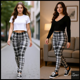 Leggings Monochrome Gray Black White Tartan Plaid