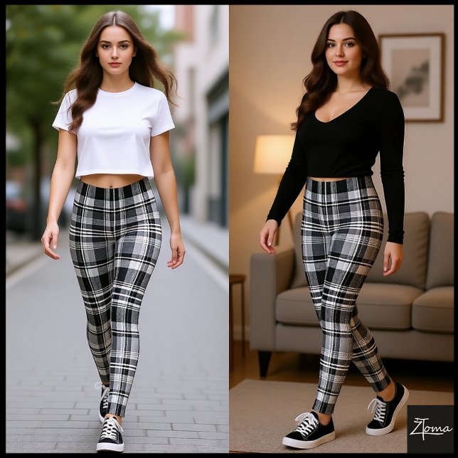Leggings Monochrome Gray Black White Tartan Plaid (Subido por el creador)