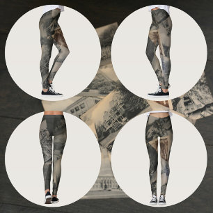 Leggings Monocromática Sepia Vintage Imágenes de postales G