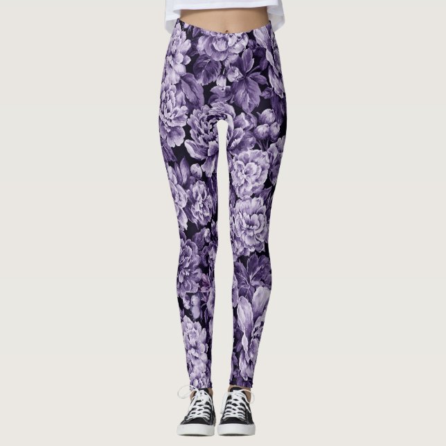 Leggings Monocromáticos Peonies en azul - marina (Anverso)