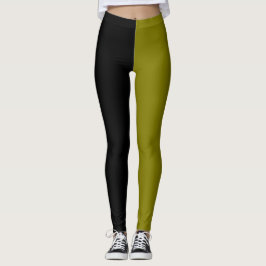 Leggings Monocromo Terroso Mitad Negro Mitad Verde Marrón