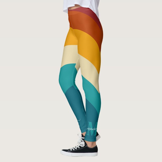 Leggings Monograma arcoiris Nombre personalizado Retro Traz (Izquierda)