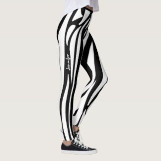 Leggings Monograma Blak y rayas blancas Patrón de cebra Ten