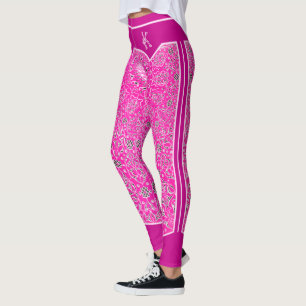 Leggings Monograma de arabescos rosados orientales personal