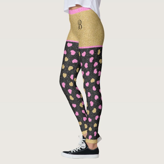 Leggings Monograma De Corazones De Oro Y Rosa Purpurina (Izquierda)