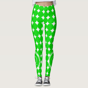 Leggings Monograma de dot de polka verde