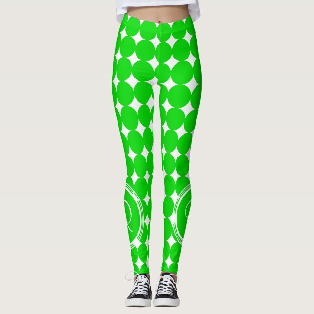 Leggings Monograma de dot de polka verde (Anverso)