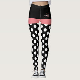 Leggings Monograma de puntos de polka blanco rosado