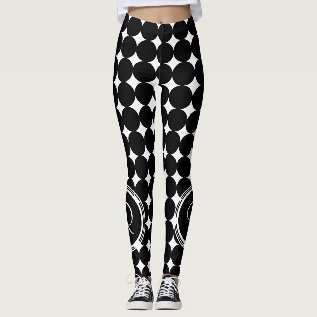 Leggings Monograma de puntos de polka negra (Anverso)