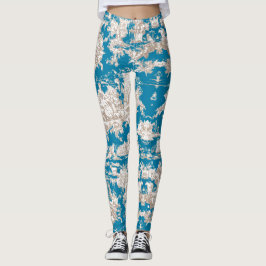 Leggings Monograma de tela azul turquesa de jouy