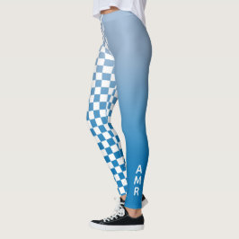 Leggings Monograma degradado azul Patrón de control blanco