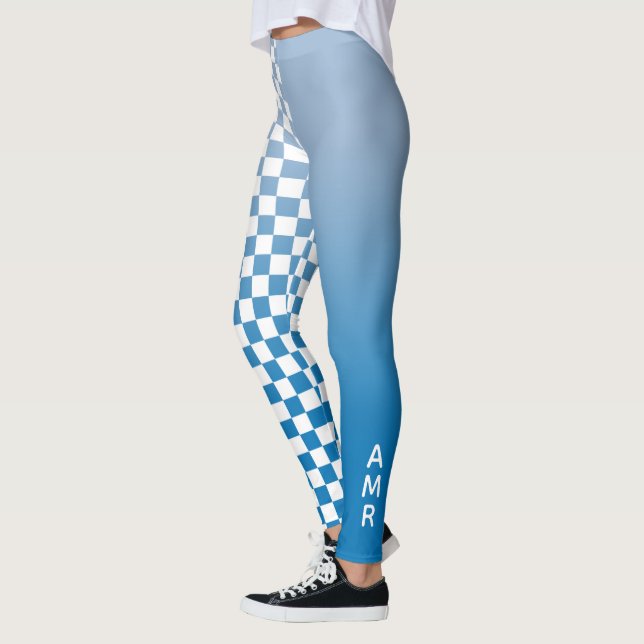 Leggings Monograma degradado azul Patrón de control blanco (Izquierda)