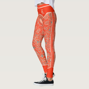Leggings Monograma del Naranja Oriental Arábesques Rojos Pe