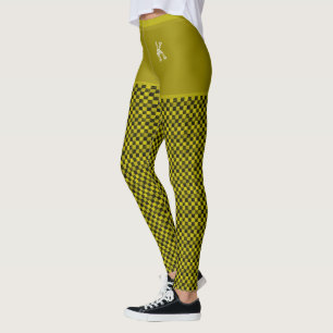 Leggings Monograma del patrón de contraste negro amarillo p