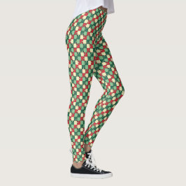 Leggings Monograma del rompecabezas rojo verde de los navid