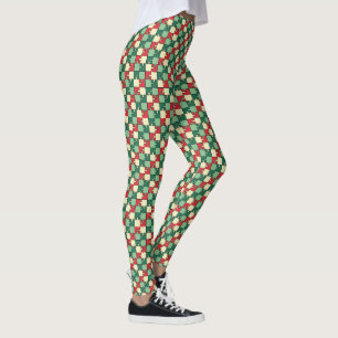 Leggings Monograma del rompecabezas rojo verde de los navid