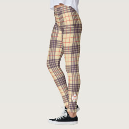 Leggings Monograma, elegante tartán de sepia beige del clan