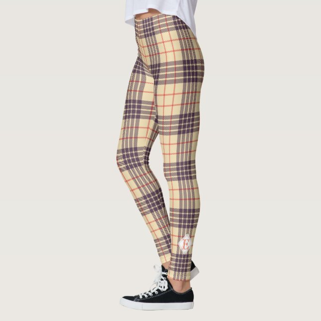 Leggings Monograma, elegante tartán de sepia beige del clan (Izquierda)
