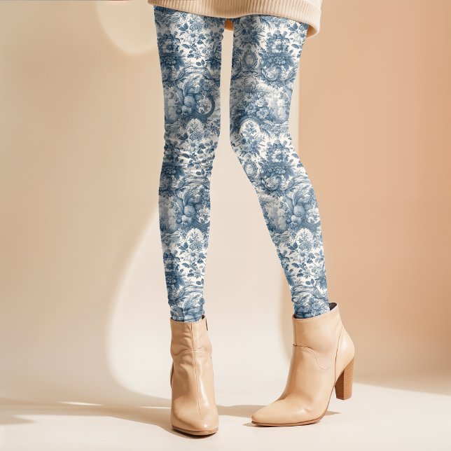 Leggings Monograma floral de toile azul vintage (Subido por el creador)