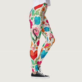 Leggings Monograma floral y de corazones del Día de San Val