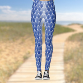 Leggings Monograma geométrico moderno de hoja blanca azul
