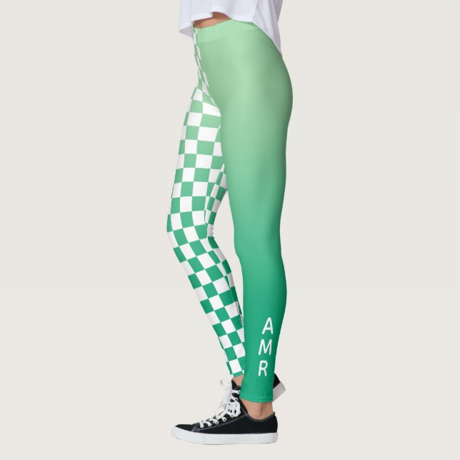 Leggings Monograma Gradiente Verde Patrón de control blanco (Izquierda)