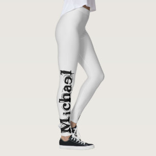 Leggings Monograma minimalista moderno con nombre gris negr
