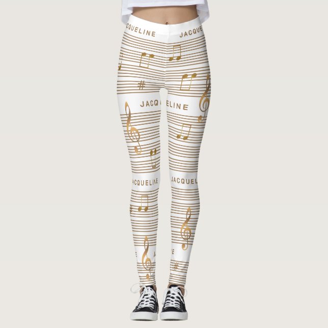 Leggings Monograma notas y clave de oro falso en BLANCO (Anverso)