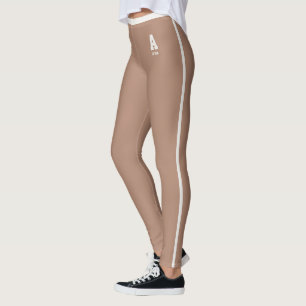Leggings Monograma personalizado de rayas neutras y caramel