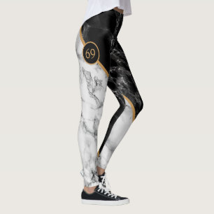 Leggings Monograma Piernas de piedra de mármol blanco negro