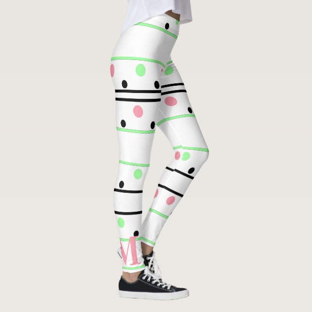 Leggings Monograma puntos de Polka Negro Verde Rosa (Derecha)