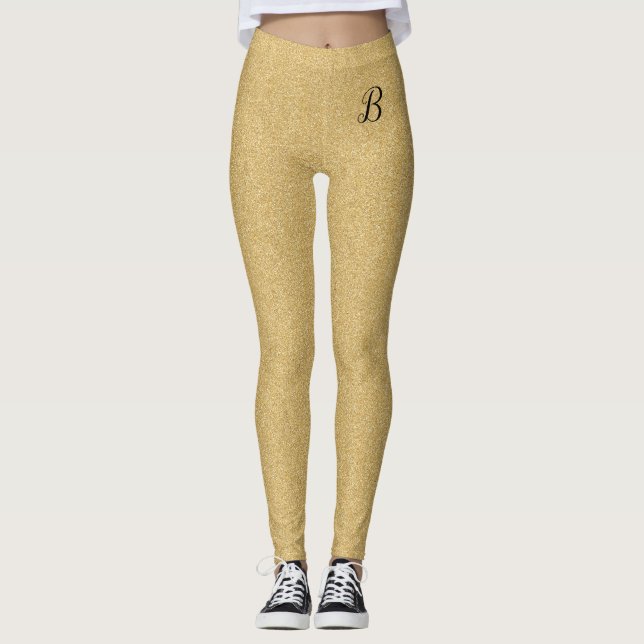 Leggings Monograma Purpurina de oro Girly Trendy Personaliz (Anverso)