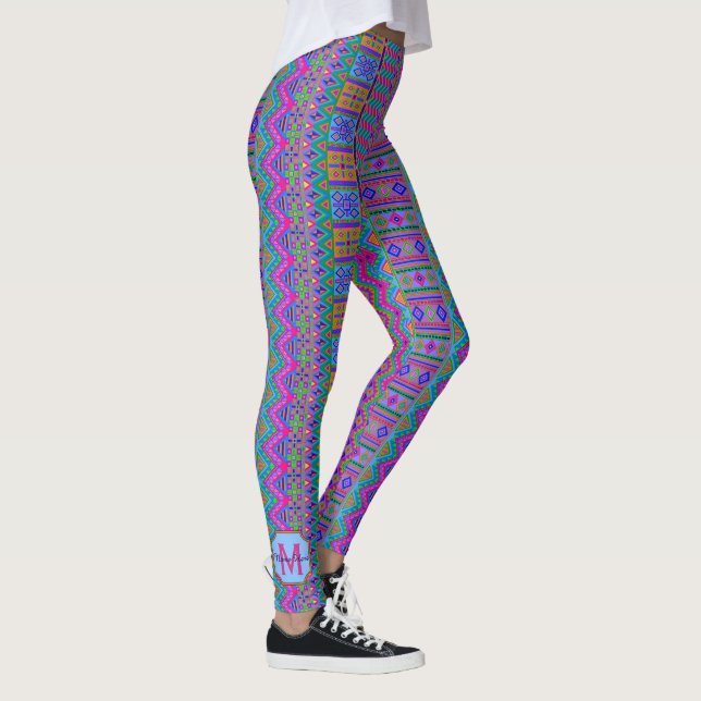 Leggings Monograma tribal azteca brillante Moda Giratoria o (Derecha)