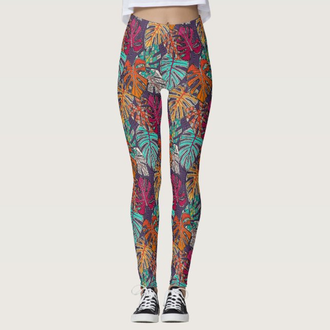Leggings monstera deliciosa plum (Anverso)