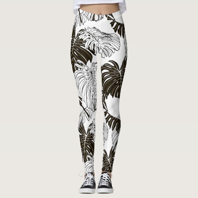 Leggings Monstera Monocromo: negro-blanco sin foco. (Anverso)