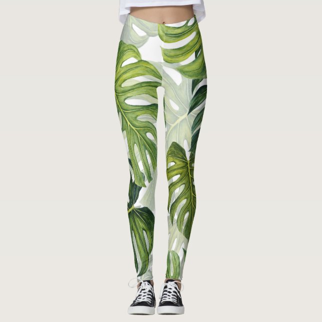 Leggings Monstera verde acuarela tropical (Anverso)