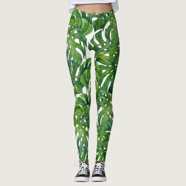 Leggings Monstera verde deja a los tropicales sin foco (Anverso)