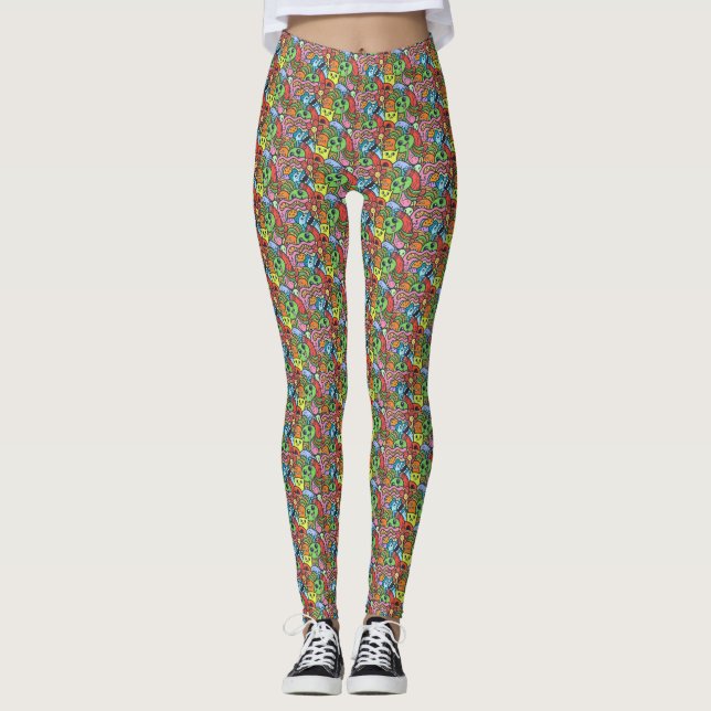 Leggings Monstruo colorido de Kawaii Halloween (Anverso)
