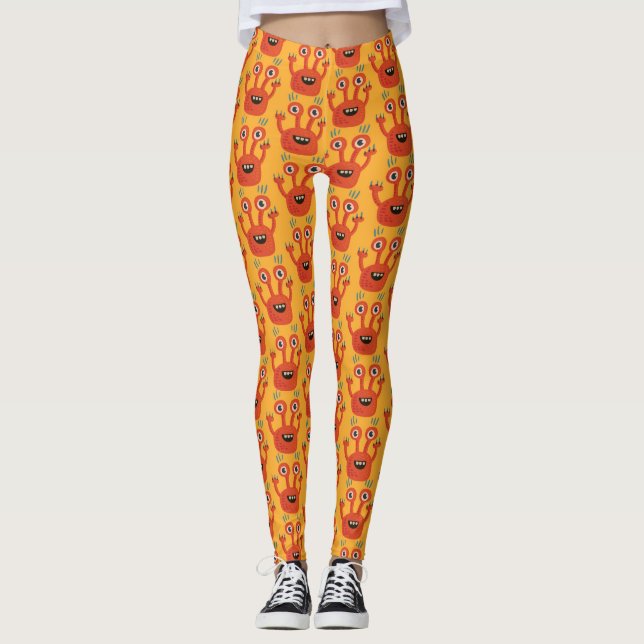Leggings Monstruo feliz anaranjado observado grande (Anverso)