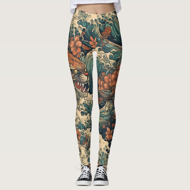 Leggings Monstruo japonés del arte del tatuaje (Anverso)