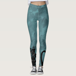 Leggings Monstruo marino azul y kraken negro con barco