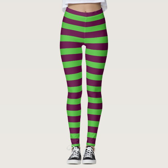 Leggings Monstruo morado y verde disfraz franjas de Hallowe (Anverso)