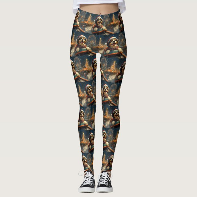 Leggings Montaña Rusa de Perro Bernedoodle Navidad (Anverso)