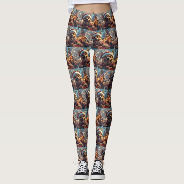 Leggings Montaña Rusa De Perro Malinois Belga Navidad  (Anverso)