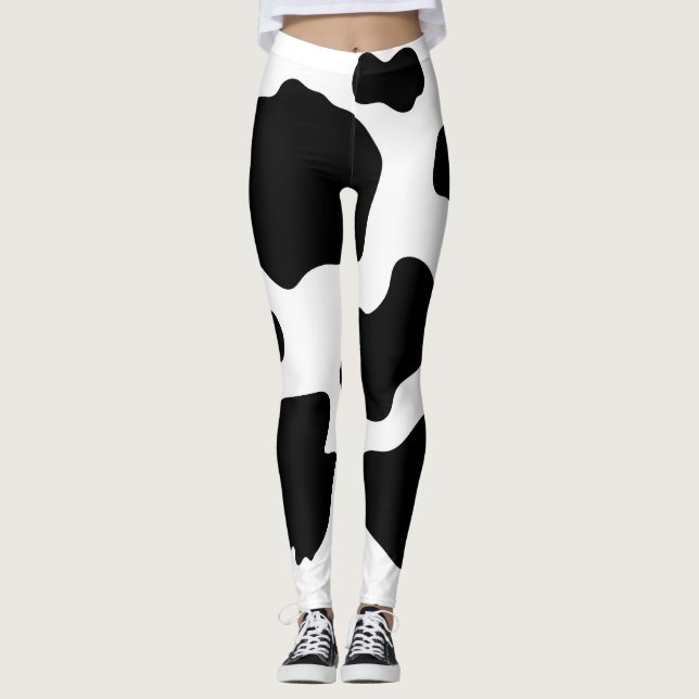 Leggings Moo Cuadros de vaca Imprimir negro y blanco (Anverso)