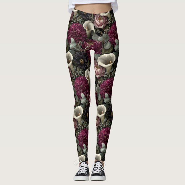 Leggings Moody Floral Pattern with Dahlias and Calla Lilies (Anverso)